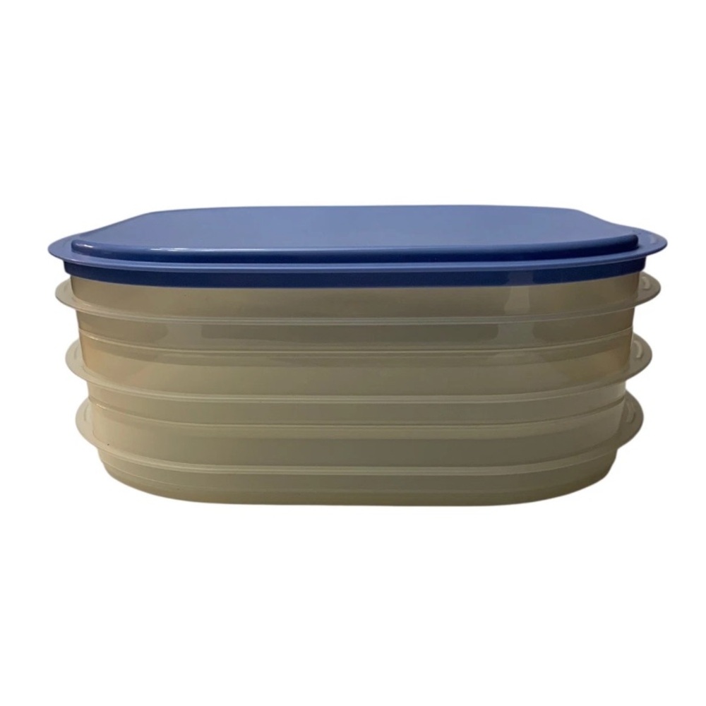 Tupperware Deli Keeper Stackable Containers Meat Ham Cheese + Lid Clear Blue
